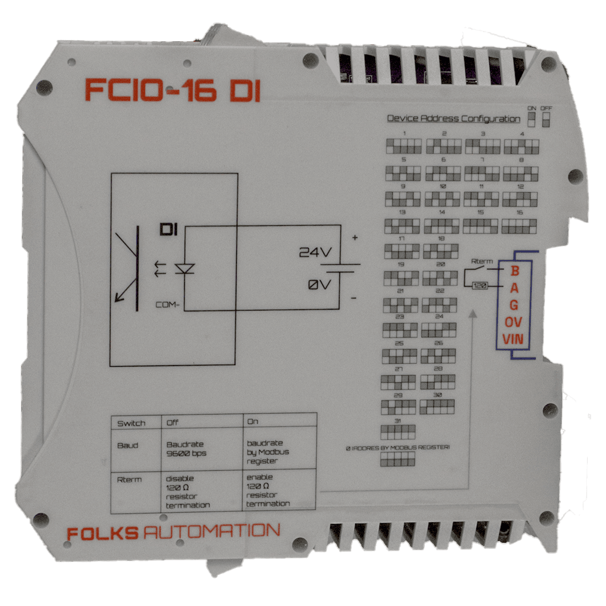 FCIO-DI16 Module Side View